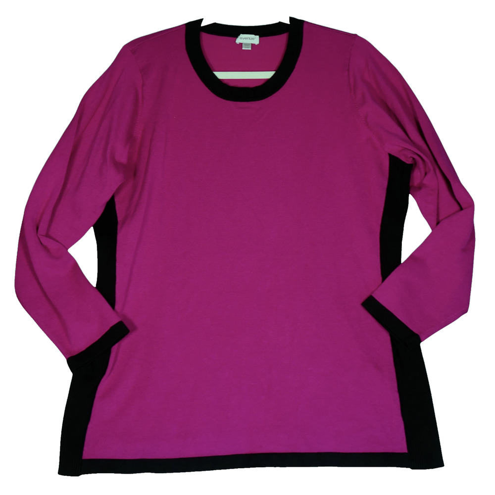 Avenue Tunic Sweater Womens 22 24 Pink Black Ribbed Sides Soft Girl Classic